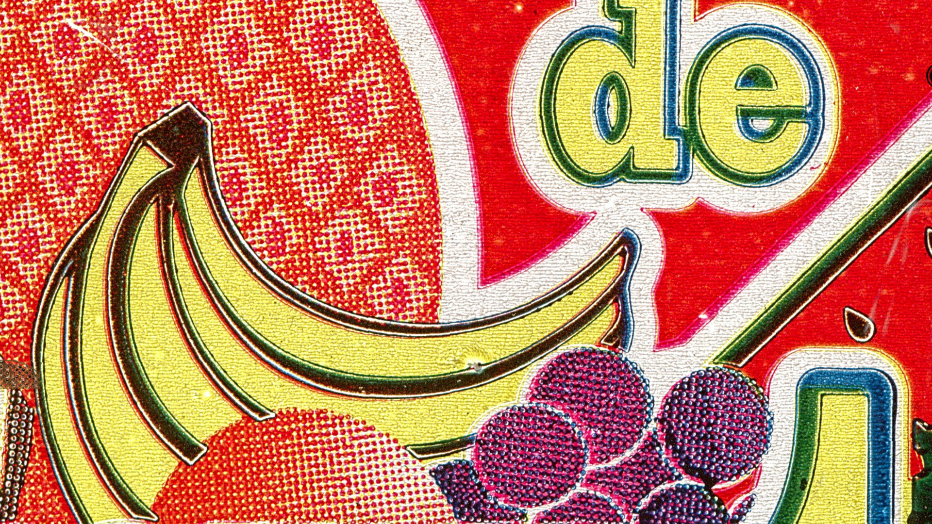 Detalhe da arte principal com destaque para o desenho de uma banana.